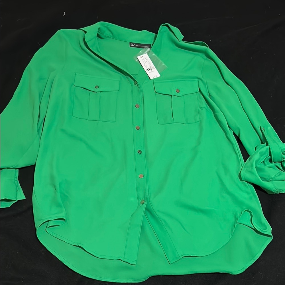 Vibrant Green Button-Up Blouse